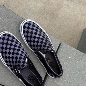Vans Black and Gray Checkered Slip-On Shoes size 9.5 good condition ready